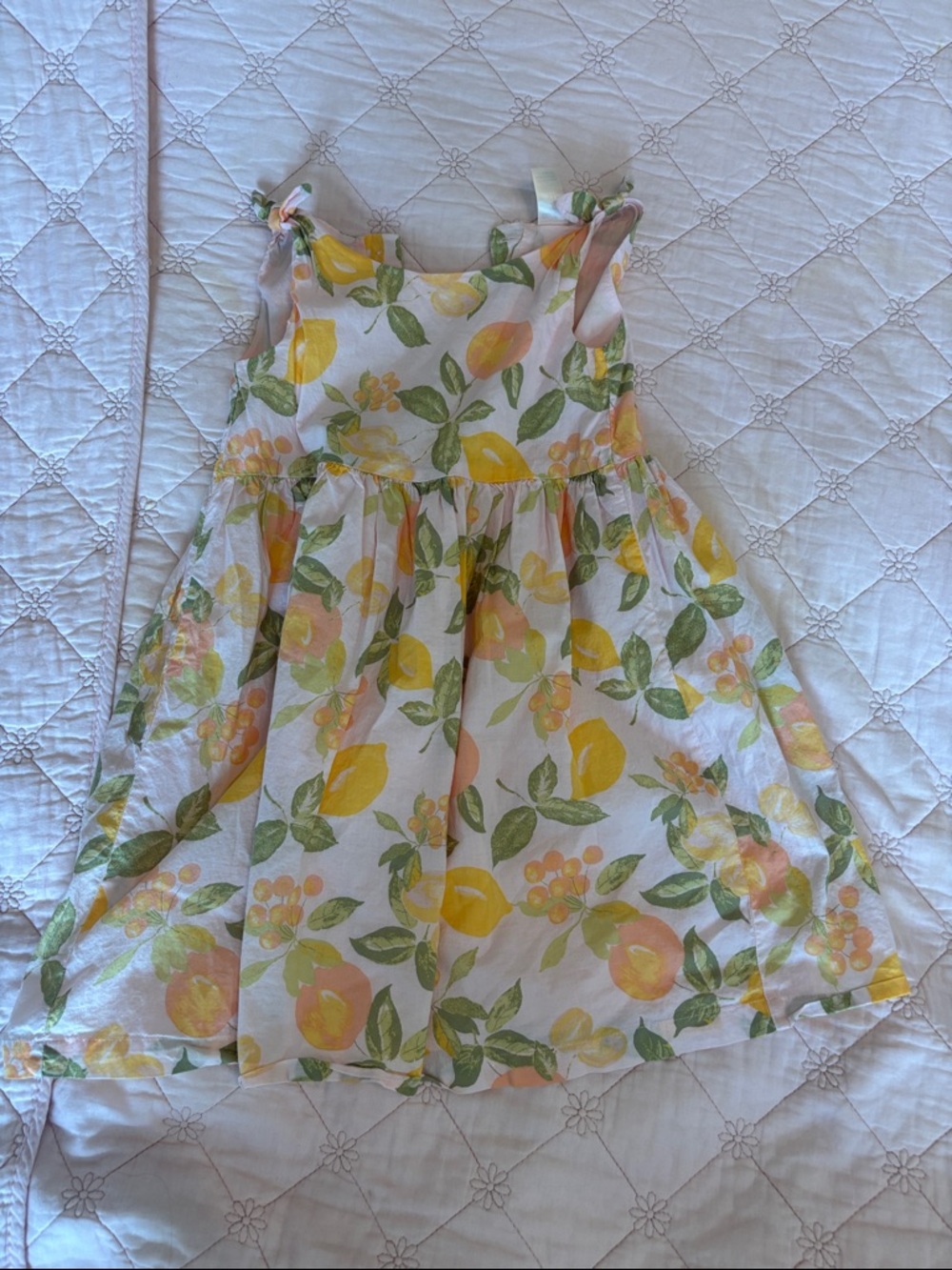 Girls Lemon Print Tie-Shoulder Summer Dress - Yellow & Green